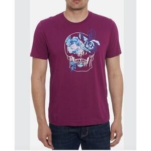 NWT Robert Graham Hibiscus Skull Crew Neck Berry Size Men's Small 100% Cotton